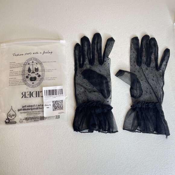 New Black Rhinestone Tulle Gloves - Picture 8 of 12